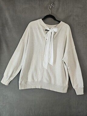Aerie Womens Small Oversized Sweatshirt Pullover Cream Open Bow Ribbon Back